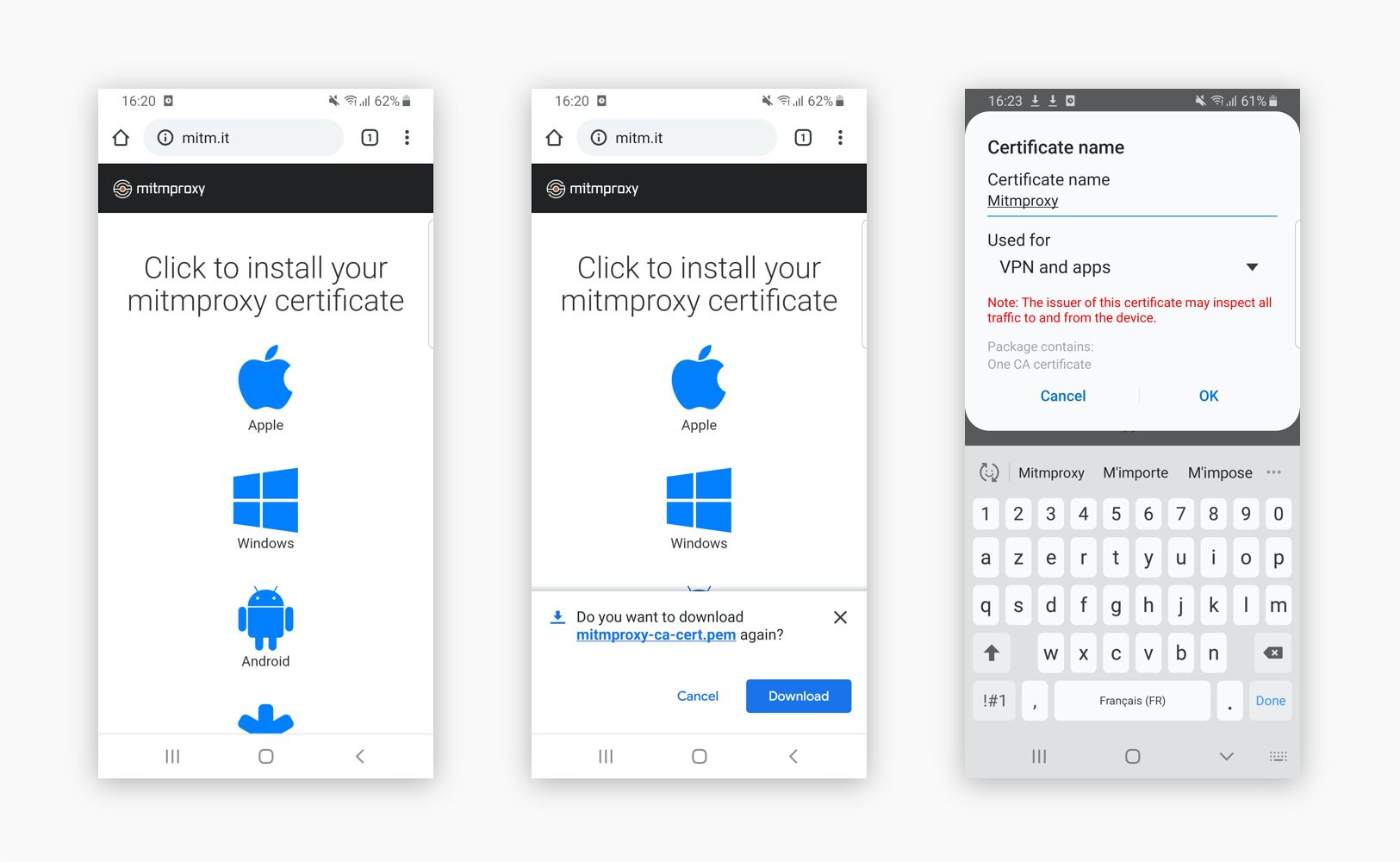 Installing a self signed certificate on an Android device Bad Gateway